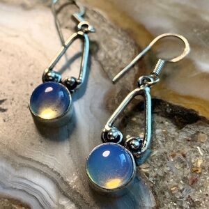 2344 Luminous Silver and Blue Opalescent Earrings